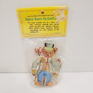 New Vintage 1983 Merrimack Fancy Bears on Gold Cords Die Cut Ornaments
